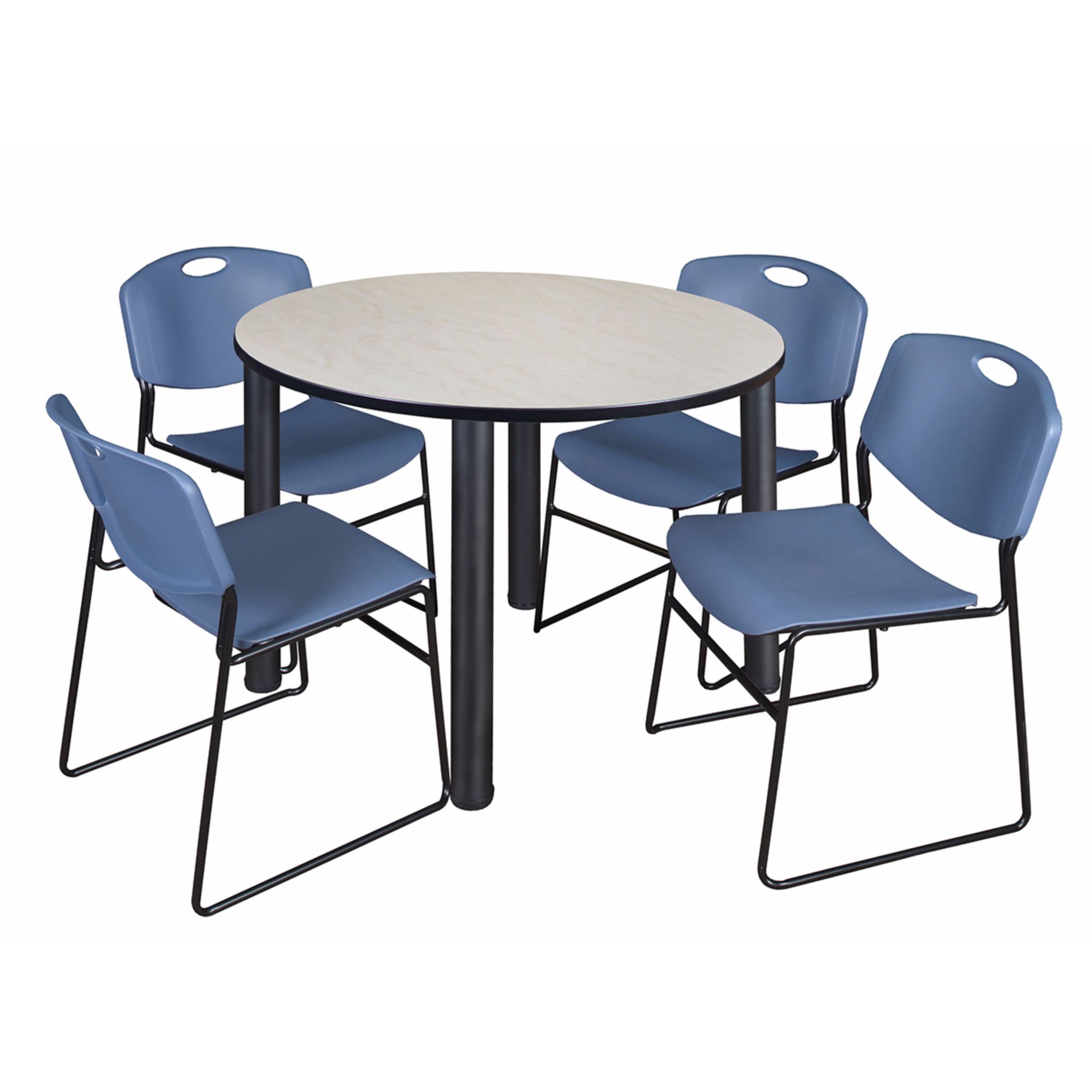 Regency Kee 48x22 Round Breakroom Table- Maple/ Black 4 Zeng Stack Chairs- Black