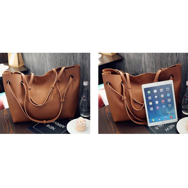 Women 2PCS High Capacity  PU Shoulder Bag with Mini Clutch Purse