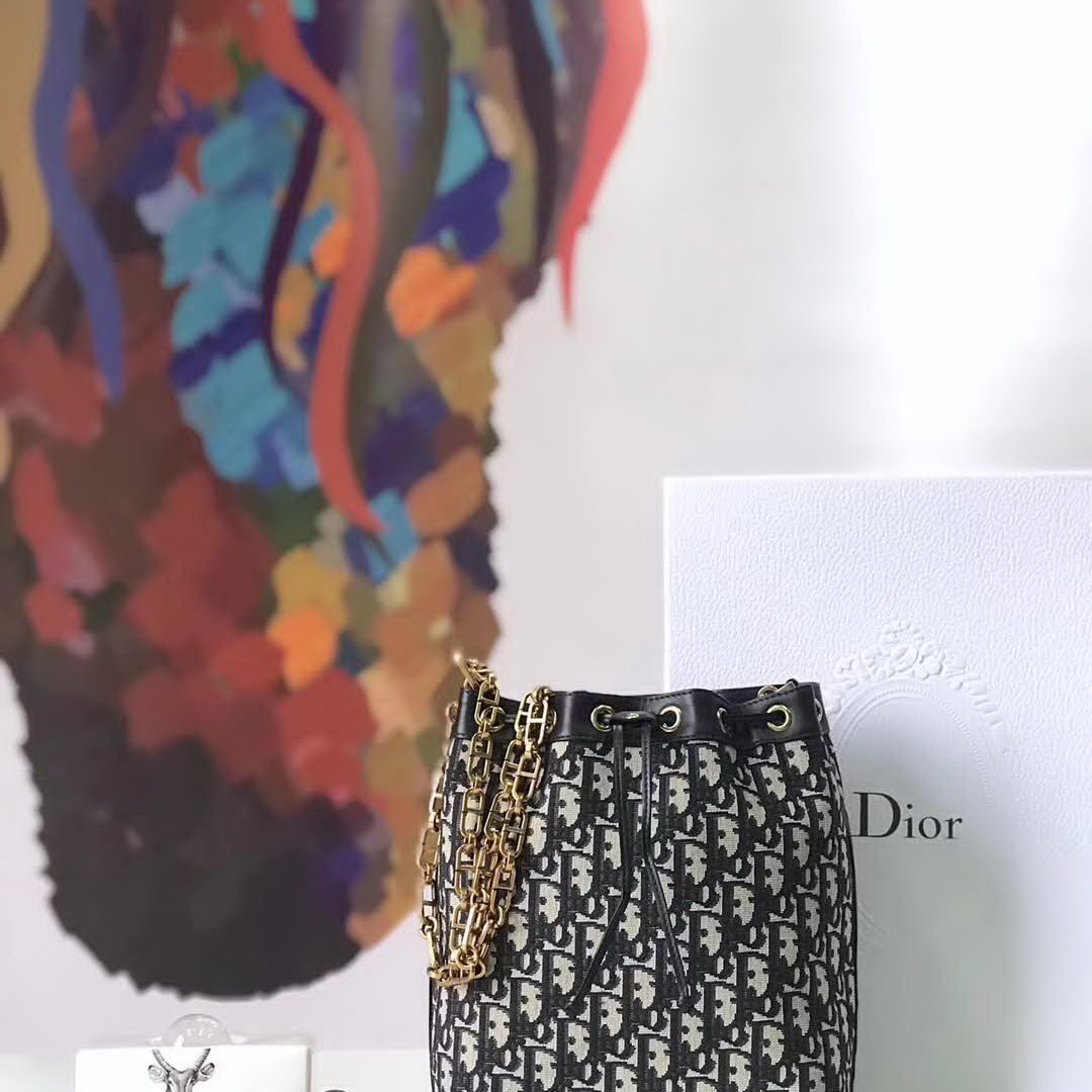 【原版皮】迪奥/Dior 水桶包,选用Oblique提花帆布搭配同色系牛皮皮革裁制而成,简约时尚,看起来帅气又低调