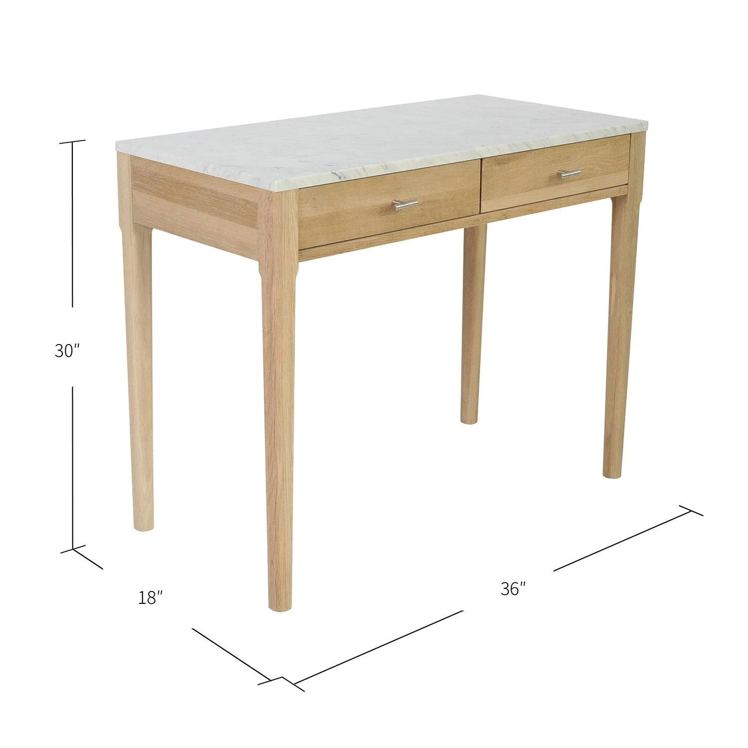 Meno 36x22 Rectangular Italian Carrara White Marble Console Table with Legs - Black