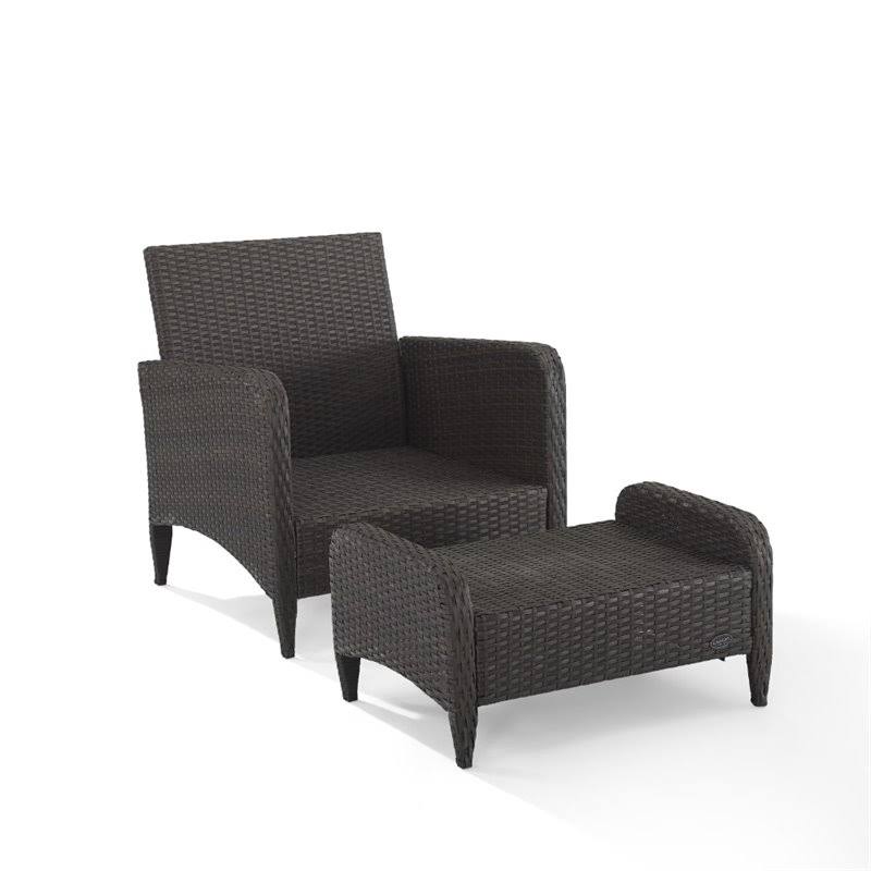 Crosley Kiawah 2 Piece Outdoor Arm Chair Ottoman Set Wicker Sangria