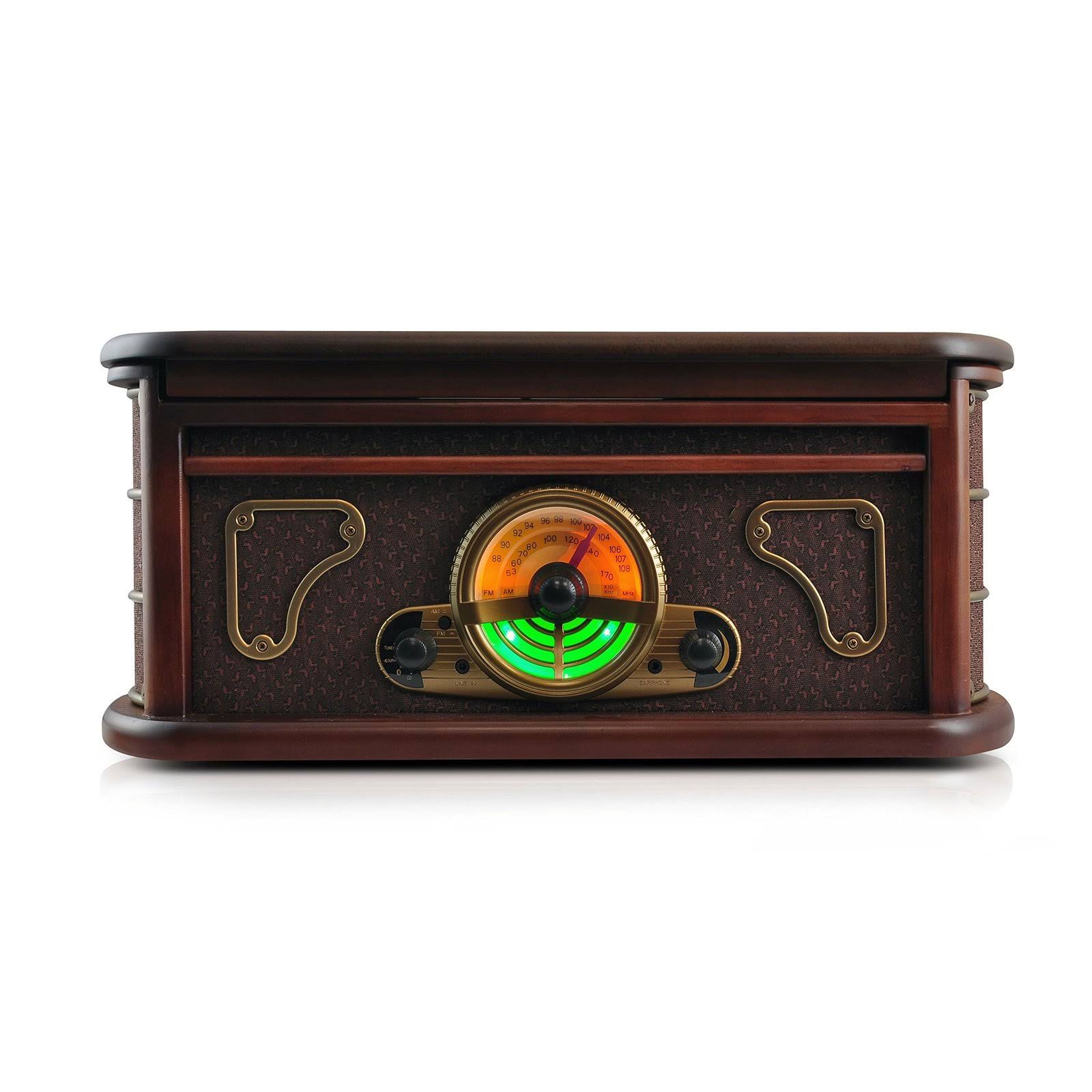 Pyle Bluetooth Classic Vintage Style Turntable Speaker System, Vinyl-to-MP3 Recording, CD Player PTCDS8UBT