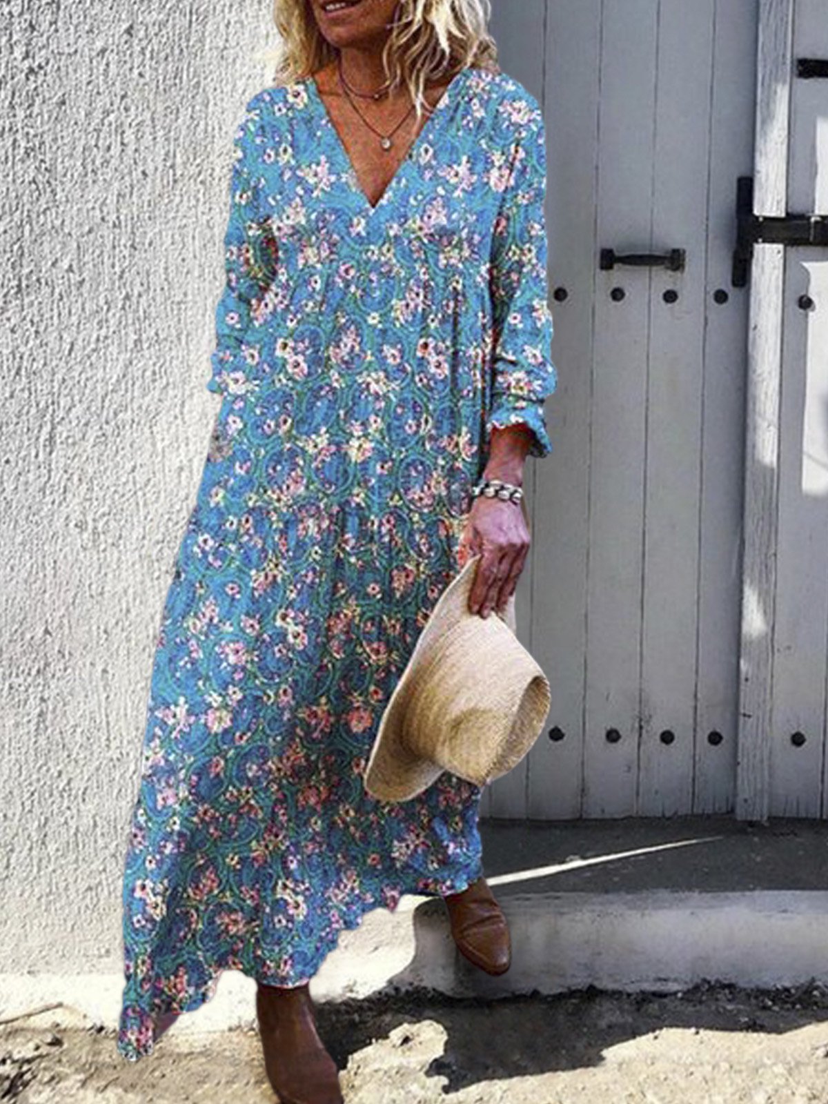 Casual 3/4 Sleeve Cotton-Blend Dresses