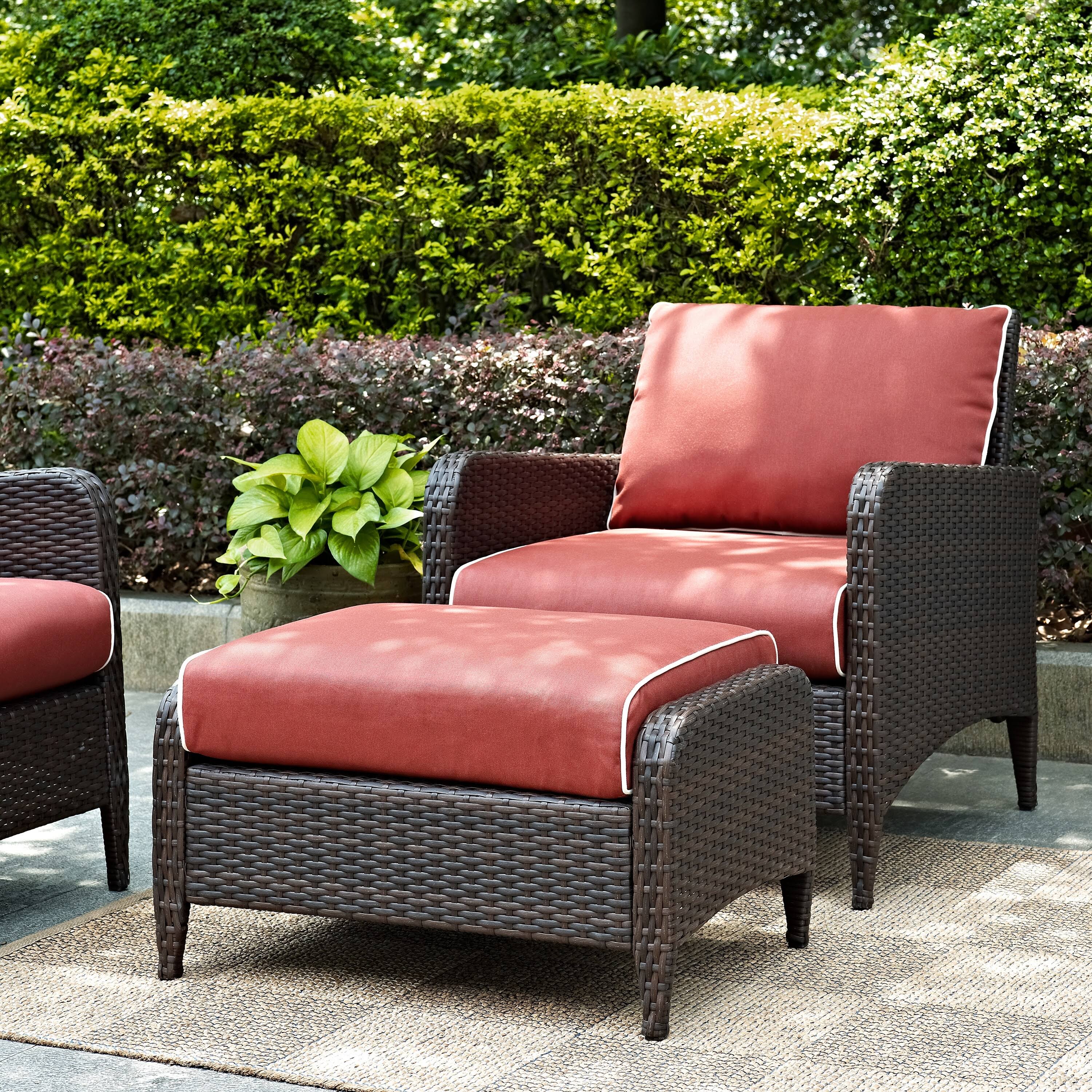 Crosley Kiawah 2 Piece Outdoor Arm Chair Ottoman Set Wicker Sangria