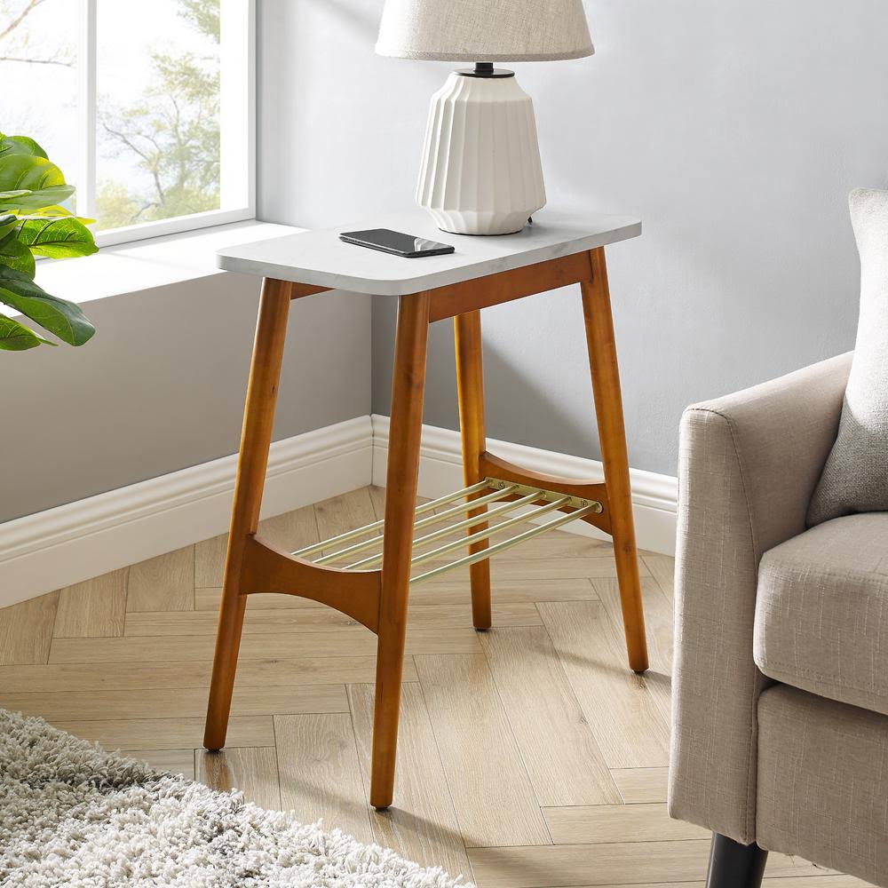 Welwick Designs Faux Marble Tapered Leg Side Table - Faux White Marble/Acorn