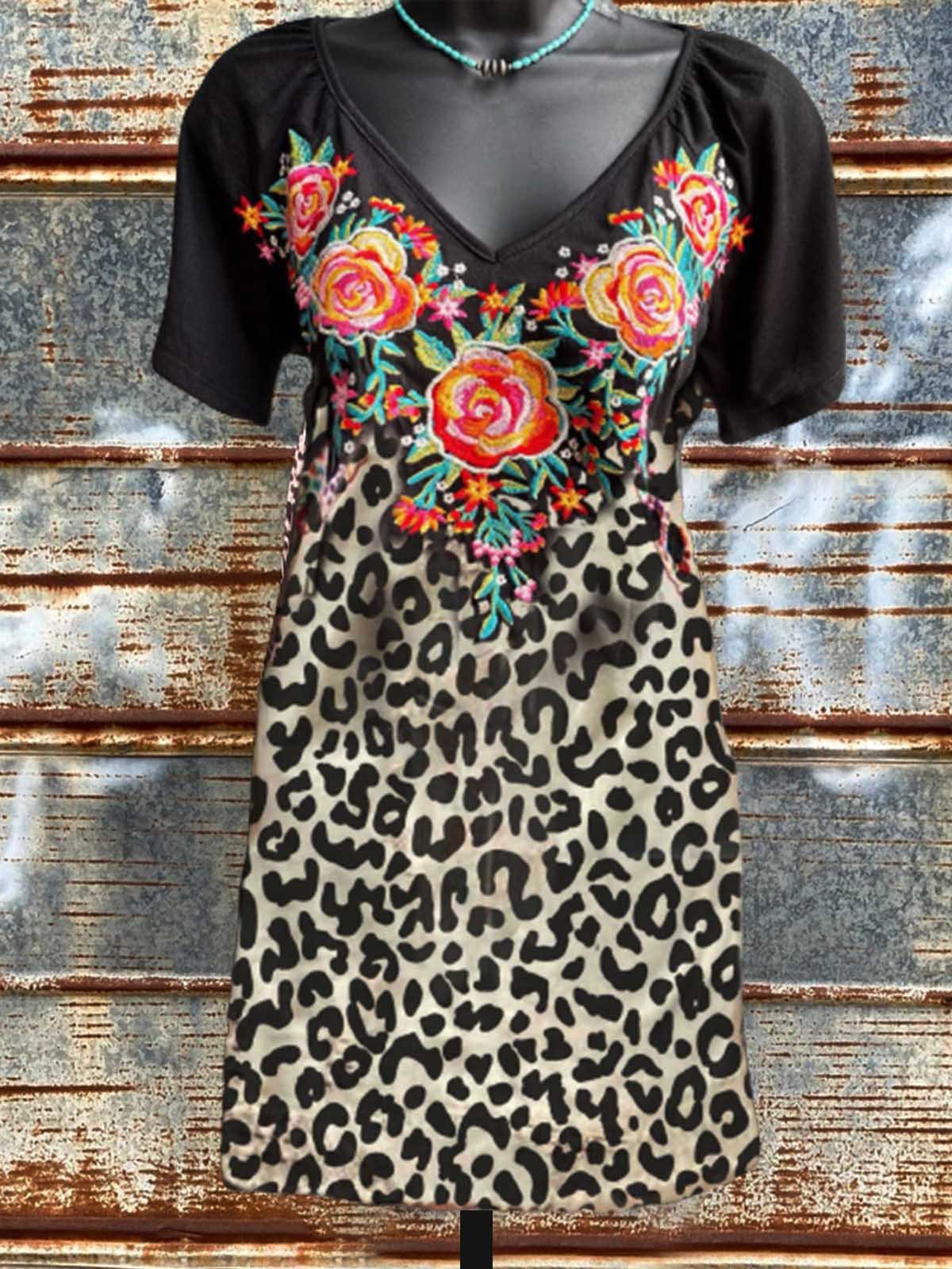 Cotton-Blend Color-Block Short Sleeve Dresses