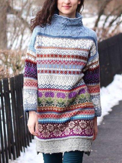 Turtleneck Cotton Long Sleeve Shift Dresses