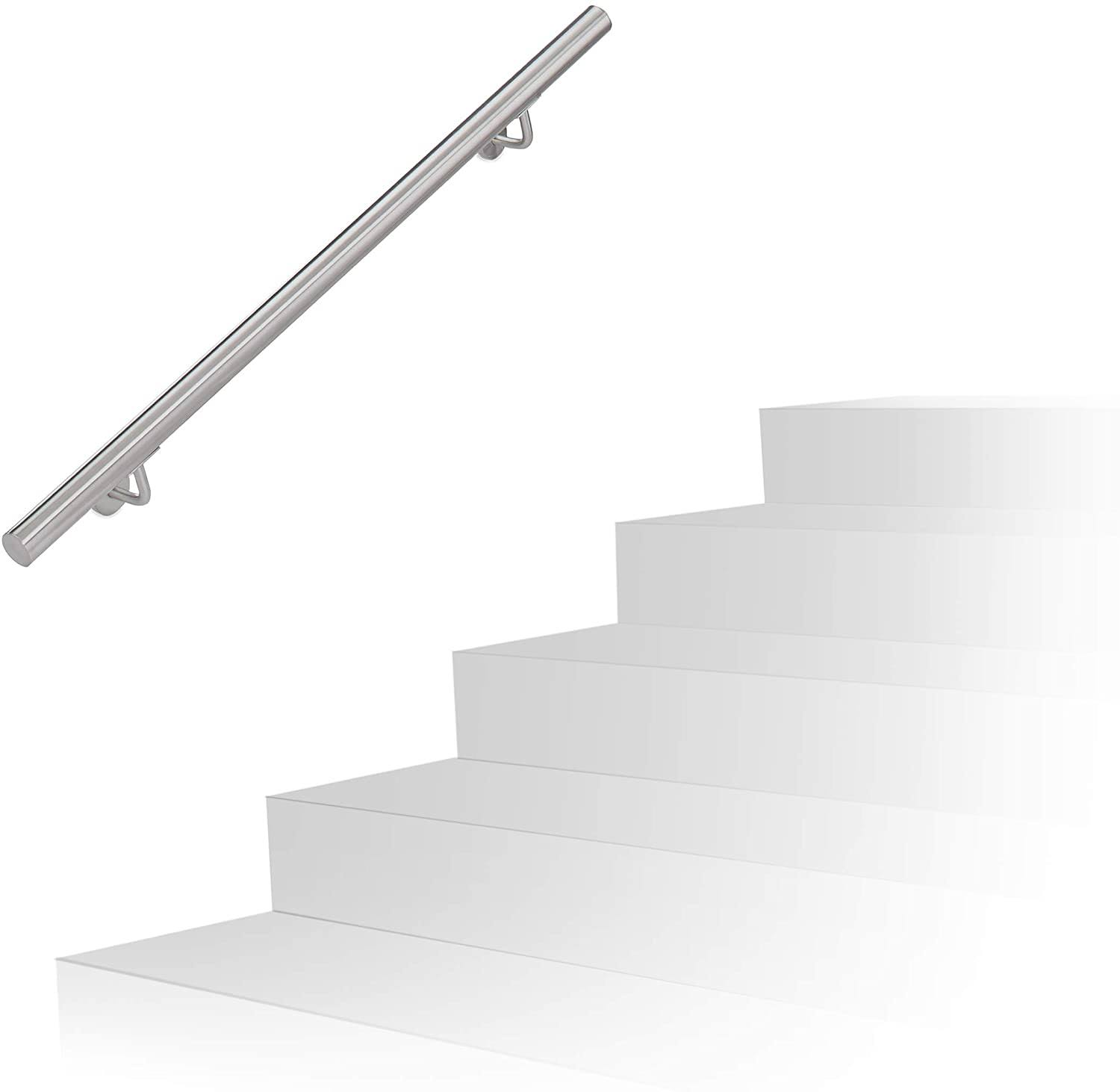 Relaxdays Handrail, Brushed Stainless Steel, Between 100 cm, Banister with Wall Holders and Metal Screws, Grey, Silver, 8x100x12