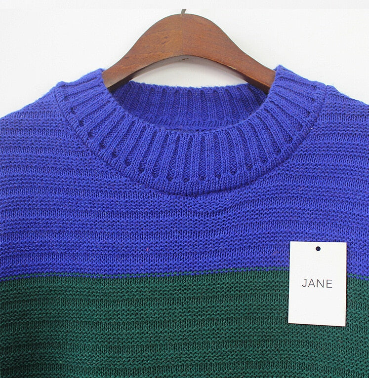 Loose Knitwear Full Sleeve High Collar Rainbow Pullover