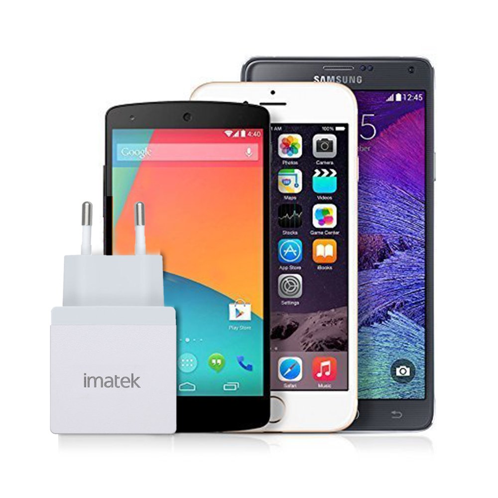 Copy Cargador, IMATEK TC2002 Blanco Cargador USB de Pared con 2 Puertos USB Power 12W / 5V 2.4A (Max), Compatible con Apple iOS, Android, iPhone 7/6s/6/Plus, iPad, iPod, Galaxy S8/S7/S6/Edge, Note 5, HTC & more phones, Tablet, Kindle.