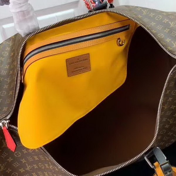 【原版皮】路易威登/LV Keepall 50旅行袋,Monogram Eclipse帆布包身搭配卷标和点缀Monogram图案的可拆卸拉链袋,机舱行李尺寸,内含充裕空间,与绅士优雅随行,款号:M56855