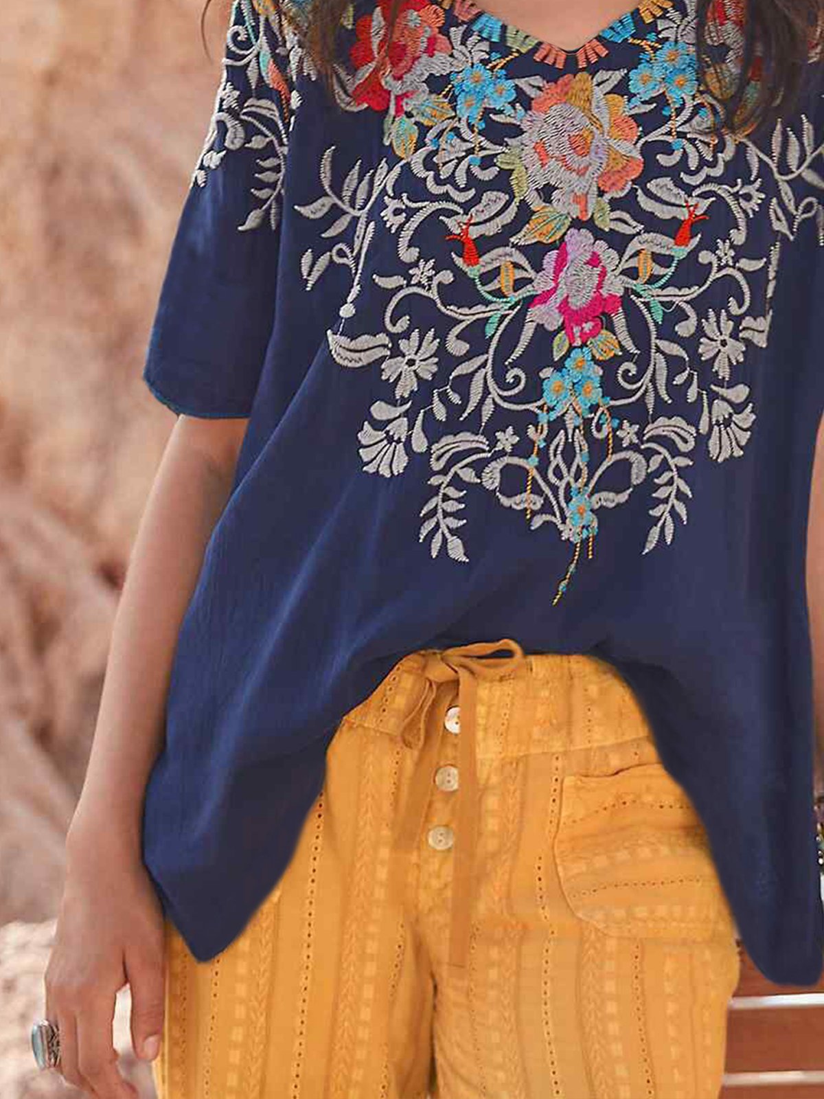 Vintage Shift Floral V Neck Shirts & Tops