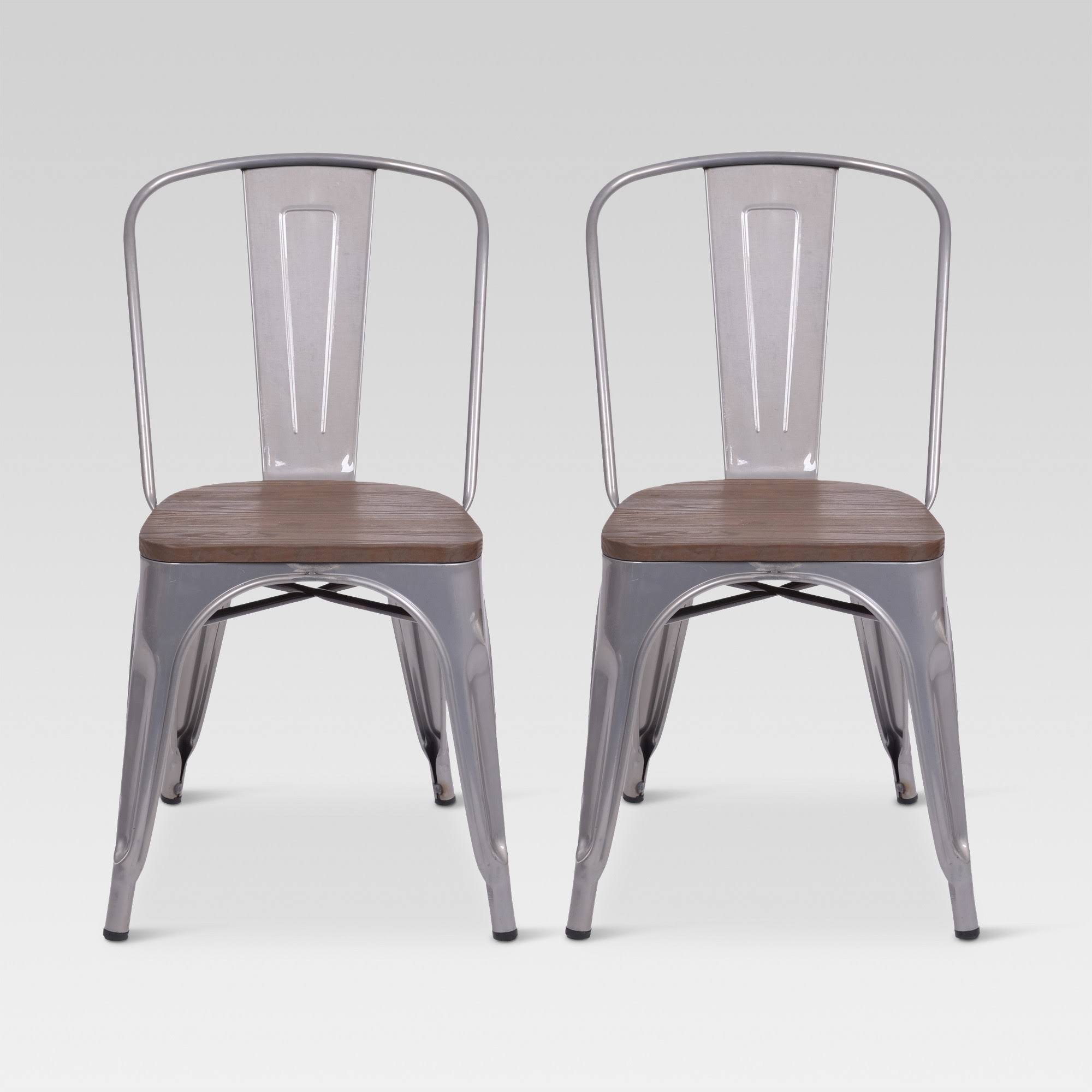Threshold Carlisle High Back Metal Dining Chair with Wood Seat - Natural Metal (Set of 2)