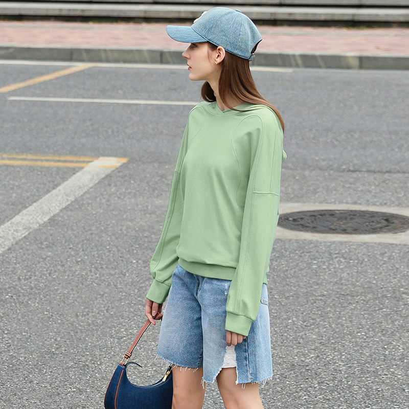 多了个划线价Amii Minimalism Sweatshirt Women Spring Hooded Clothes Solid Loose Hoodies 100% Cotton Casual Pullover Female Tops 12240199