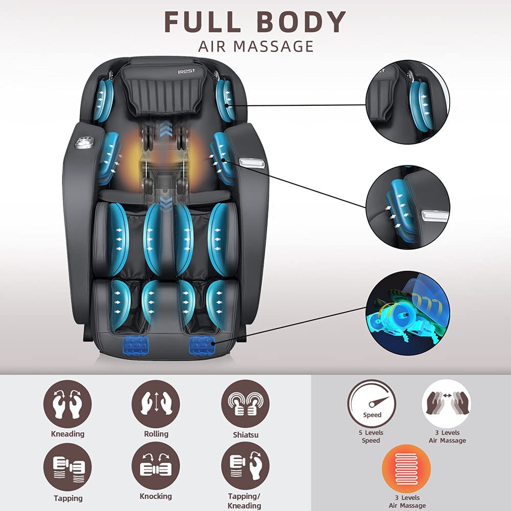 iRest 2022 Massage Chair, Full Body Zero Gravity Recliner with AI Voice Control, Handrail Shortcut Key, SL Track, Bluetooth, Yoga Stretching, Foot Rollers, Airbags, Heating (Black)