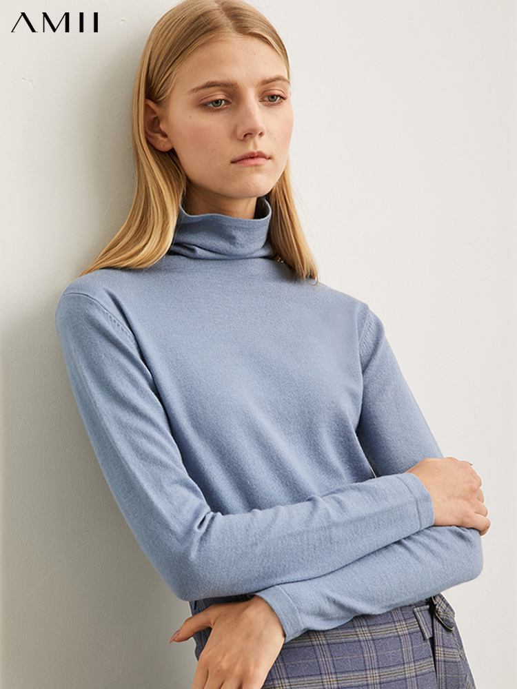 1124 AMII Minimalism Autumn Winter Women's Sweater Causal Solid Basic Turtleneck Sweaters For Women Women's sweater Tops 12020216