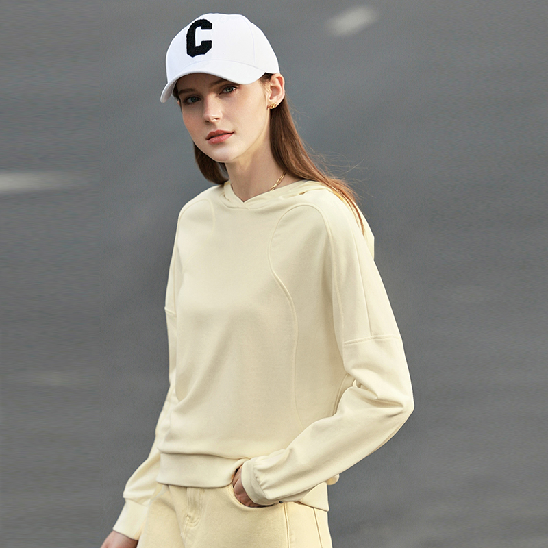 多了个划线价Amii Minimalism Sweatshirt Women Spring Hooded Clothes Solid Loose Hoodies 100% Cotton Casual Pullover Female Tops 12240199