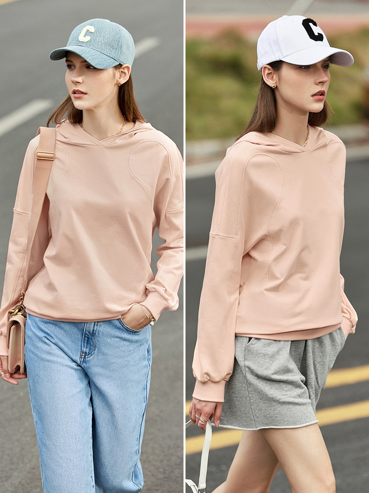 多了个划线价Amii Minimalism Sweatshirt Women Spring Hooded Clothes Solid Loose Hoodies 100% Cotton Casual Pullover Female Tops 12240199