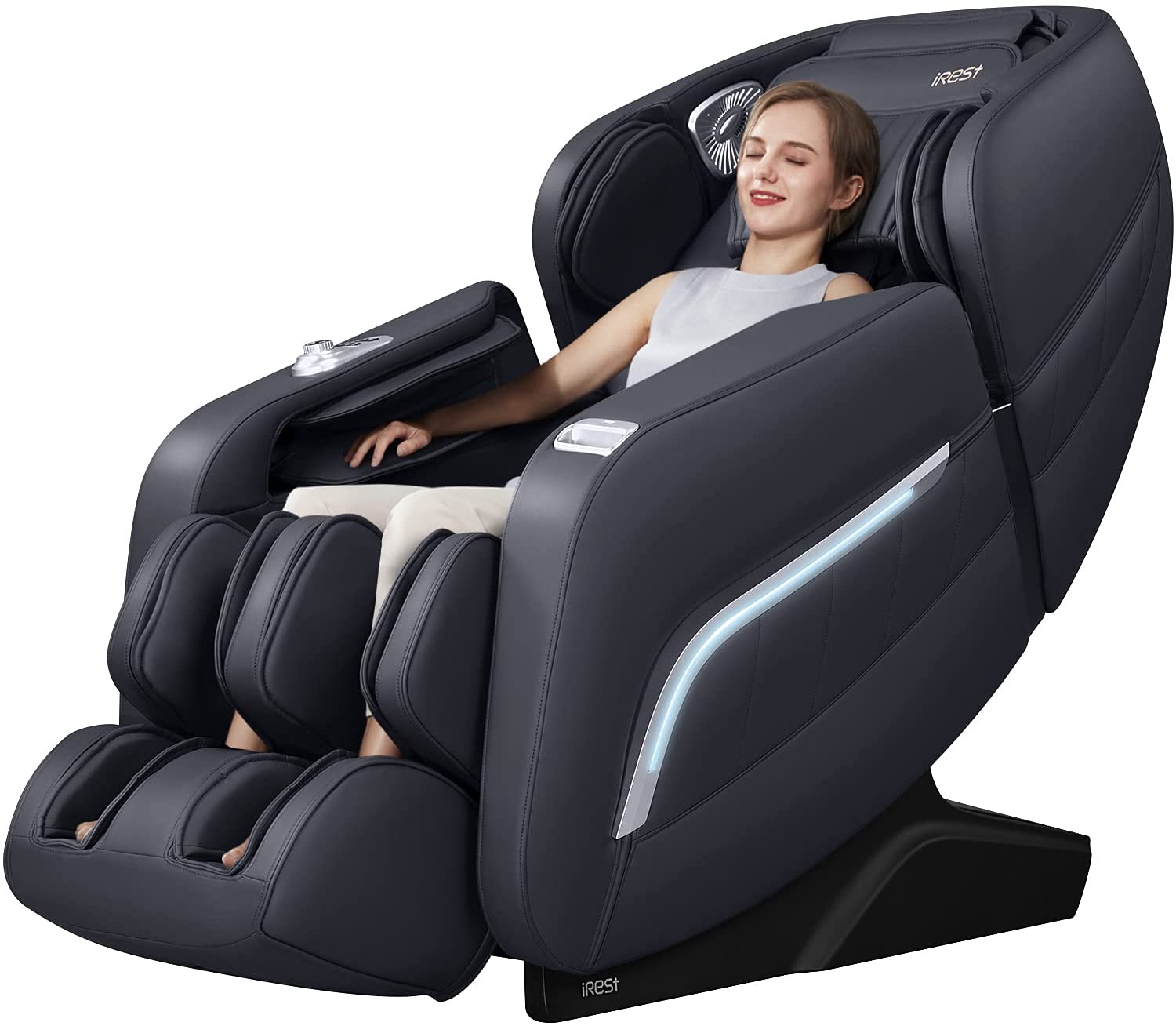 iRest 2022 Massage Chair, Full Body Zero Gravity Recliner with AI Voice Control, Handrail Shortcut Key, SL Track, Bluetooth, Yoga Stretching, Foot Rollers, Airbags, Heating (Black)