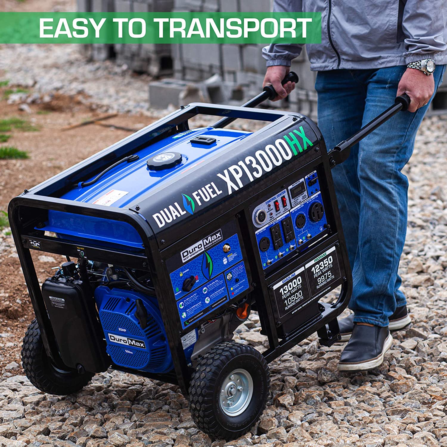 DuroMax XP13000HX Dual Fuel Portable Generator-13000 Watt Gas or Propane Powered Electric Start w/CO Alert, 50 State Approved, Blue