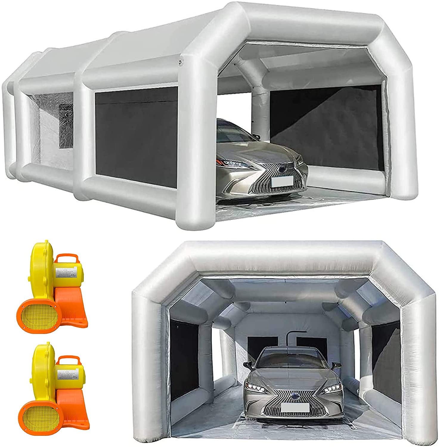 Inflatable Paint Booth 33x16.5x13FT with Two Blowers 1100W+1100W Portable Paint Booth for Car Painting Tent Workstation Inflatable Spray Booth