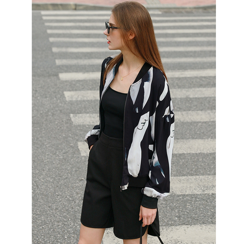复制复制测试收藏次数weight Amii Minimalism Spring Women Jacket Casual Printed Short Jackets Loose Zipper Streetwear Coats Ladies Female Outerwear 12240073