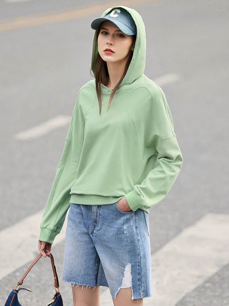 多了个划线价Amii Minimalism Sweatshirt Women Spring Hooded Clothes Solid Loose Hoodies 100% Cotton Casual Pullover Female Tops 12240199