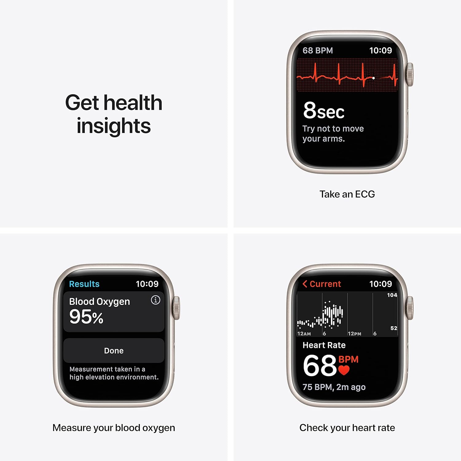 Apple Watch Series 7 (GPS, 41mm) Starlight Aluminum Case with Starlight Sport Band, Regular (Renewed)