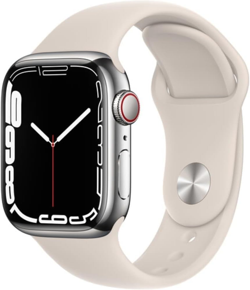 Apple Watch Series 7 (GPS, 41mm) Starlight Aluminum Case with Starlight Sport Band, Regular (Renewed)